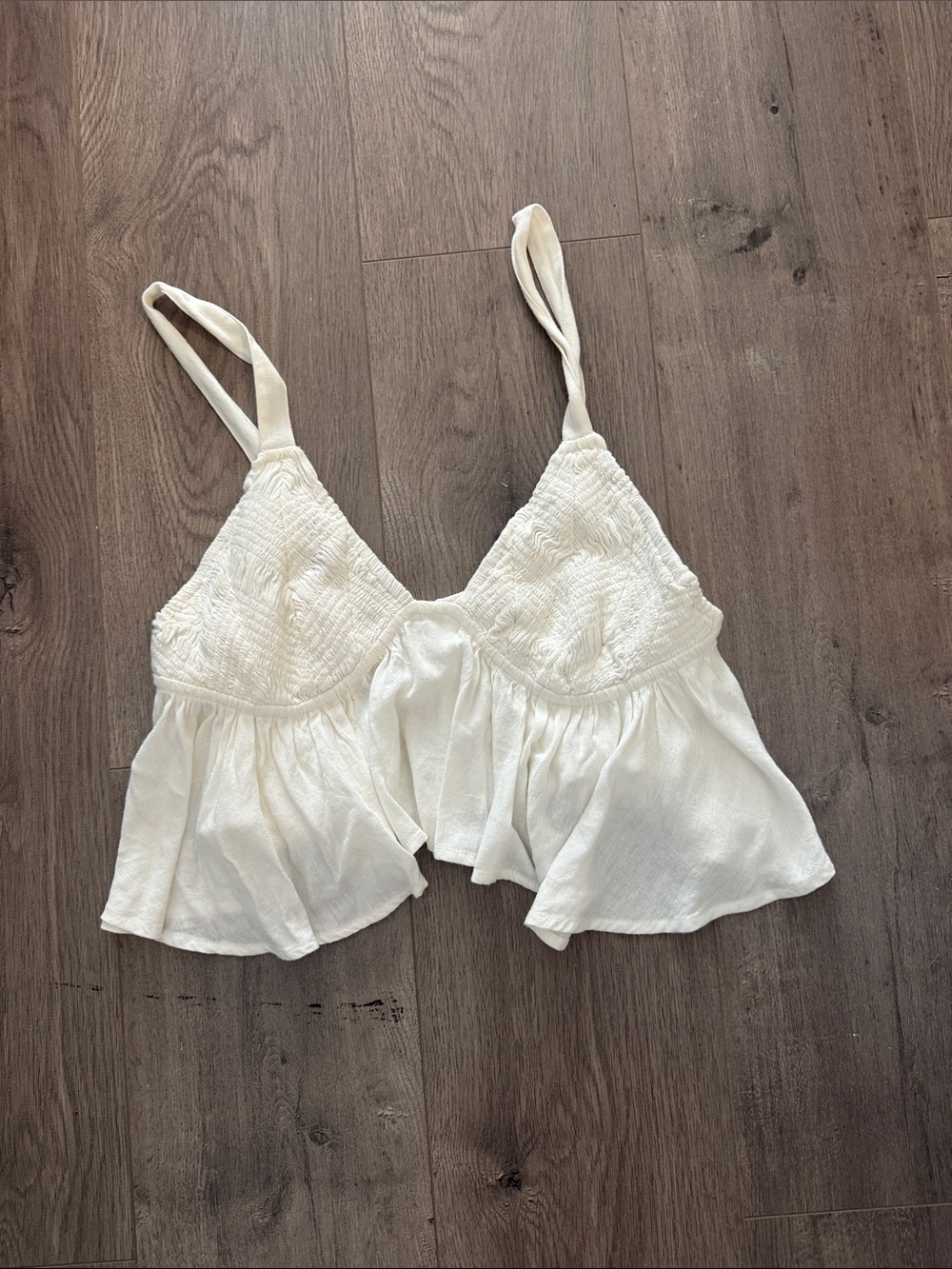 Free People Cream Smocked Ruffle Babydoll Bandeau